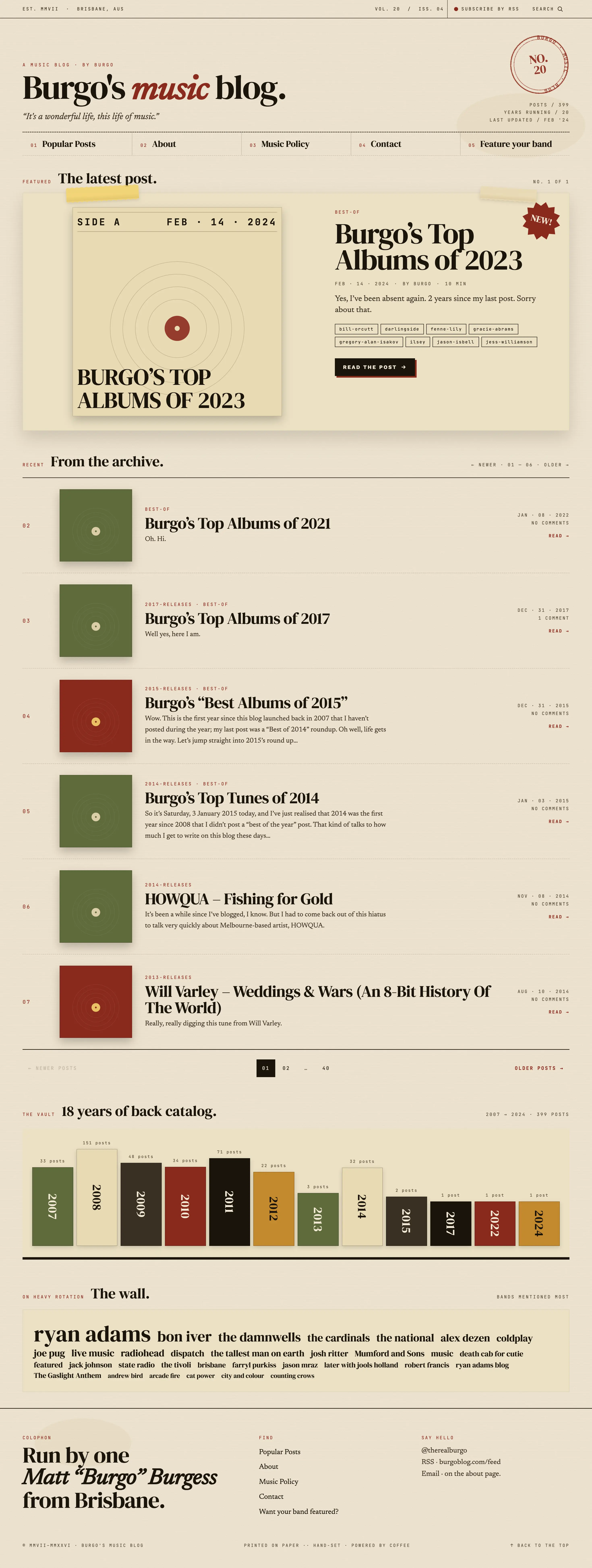 A screenshot of the new Burgoblog homepage
